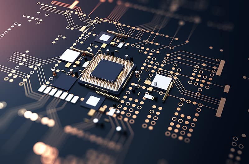 3d rendering of futuristic blue circuit board